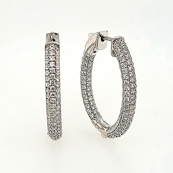 Oval Hoop Earrings with Cubic Zirconia in Sterling Silver