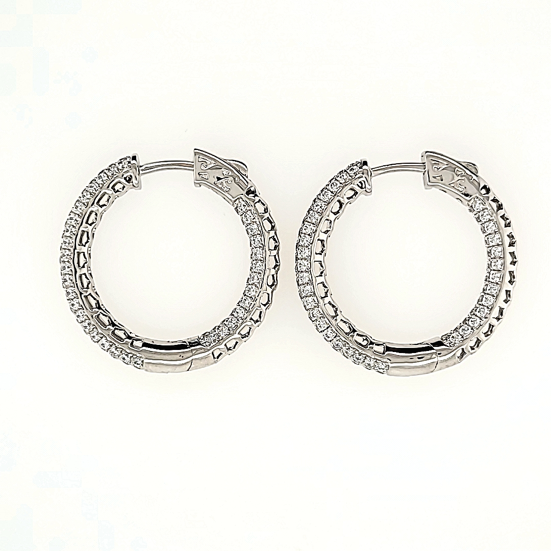 Triple Row Cubic Zirconia Hoop Earrings in Sterling Silver