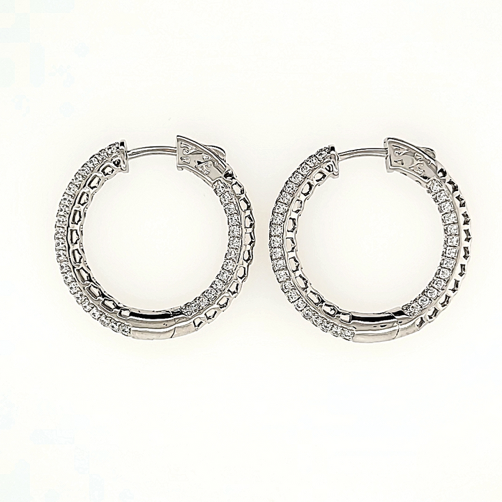 Triple Row Cubic Zirconia Hoop Earrings in Sterling Silver