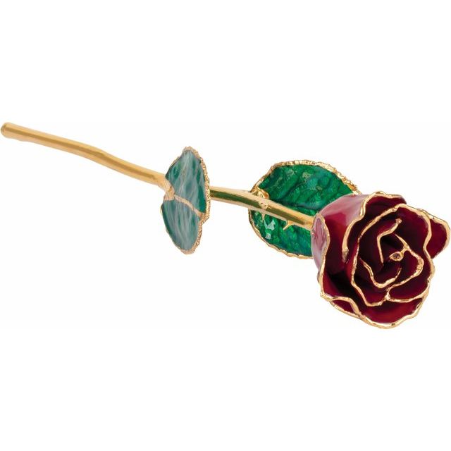 Lacquered Garnet Colored Rose with 24K Gold Trim