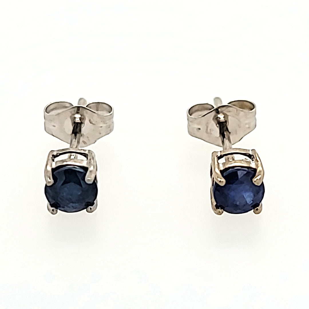 4mm Round Cut Blue Sapphire Studs in 14k Gold