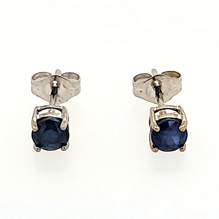4mm Round Cut Blue Sapphire Studs in 14k Gold