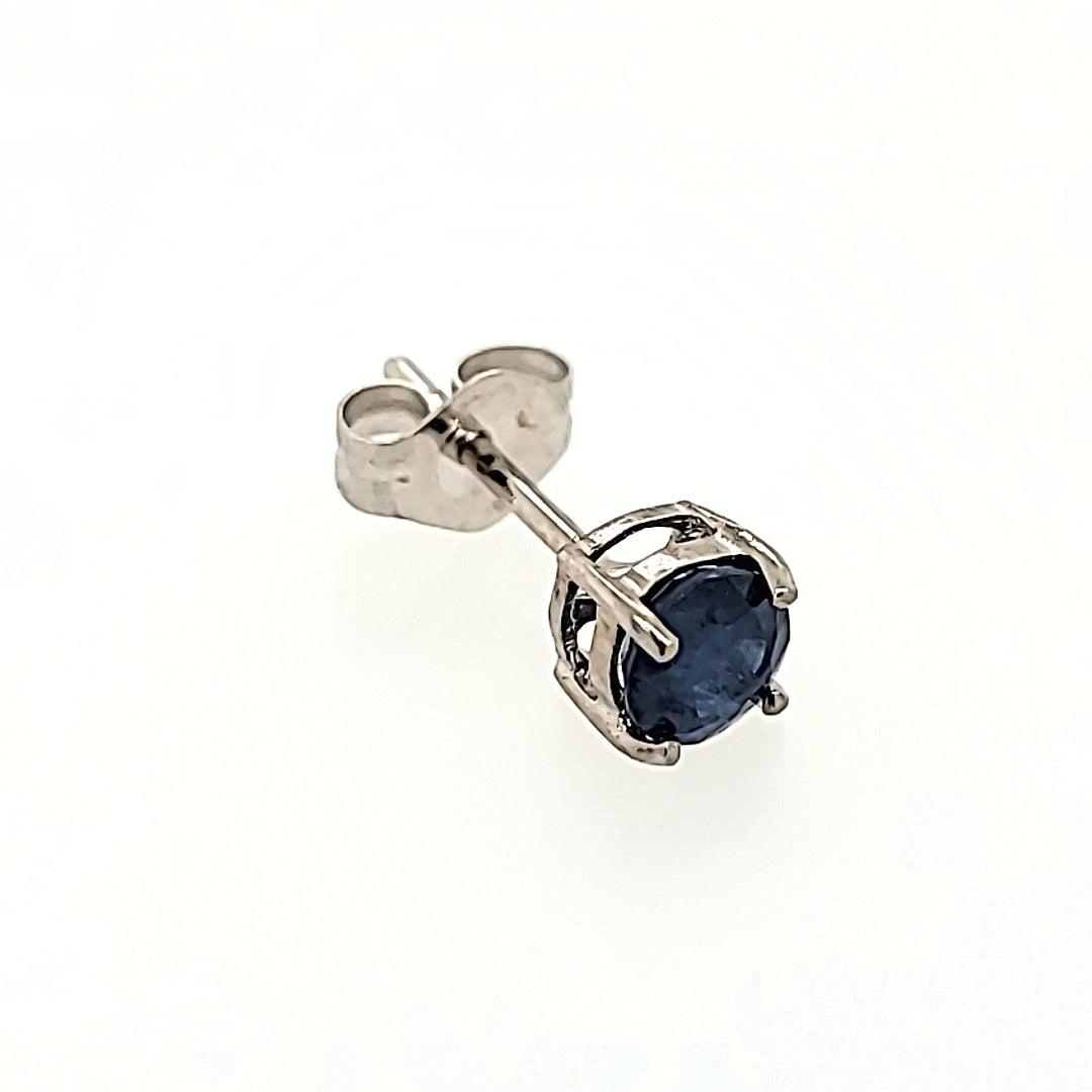 4mm Round Cut Blue Sapphire Studs in 14k Gold