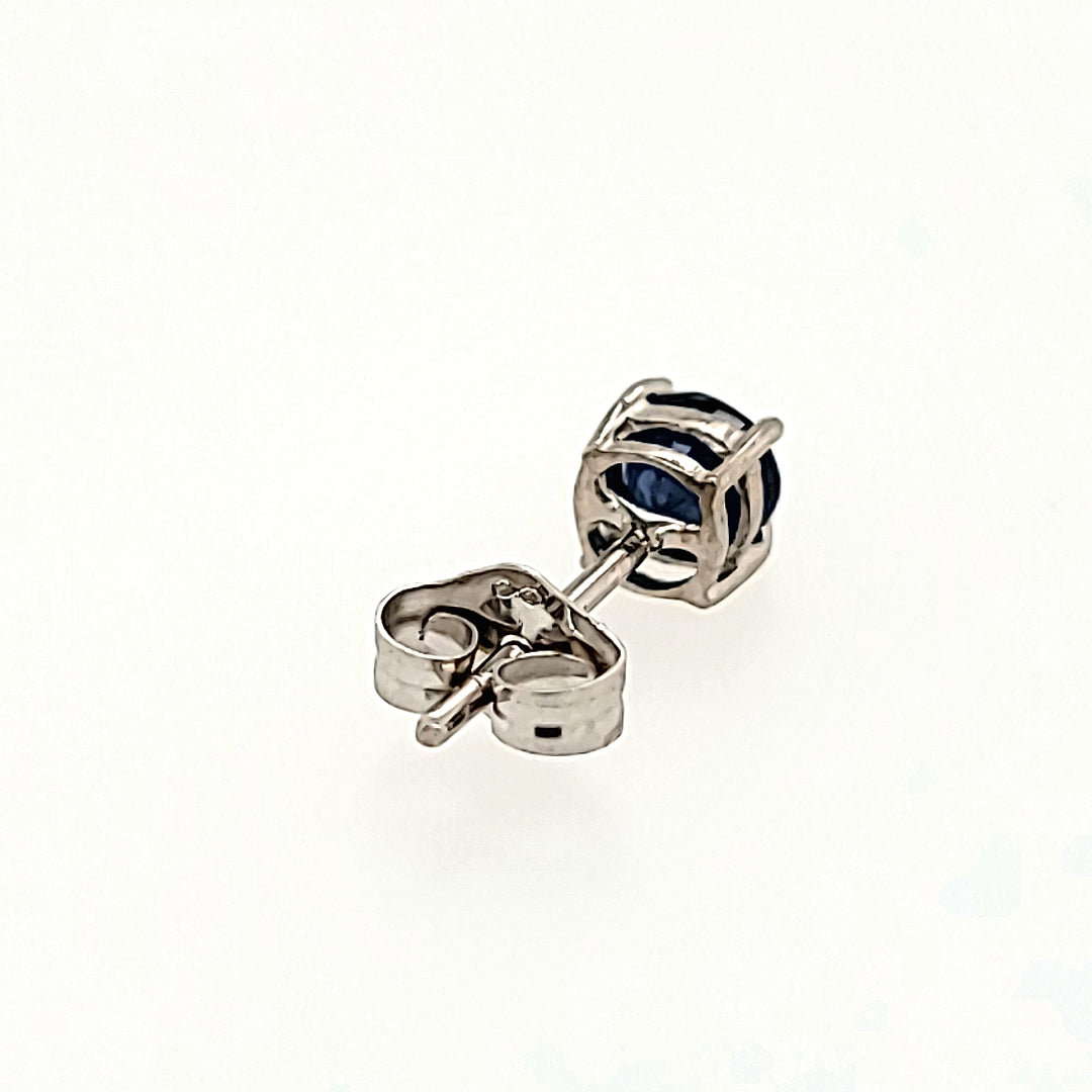 4mm Round Cut Blue Sapphire Studs in 14k Gold