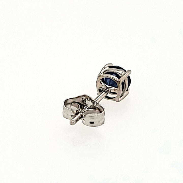 4mm Round Cut Blue Sapphire Studs in 14k Gold