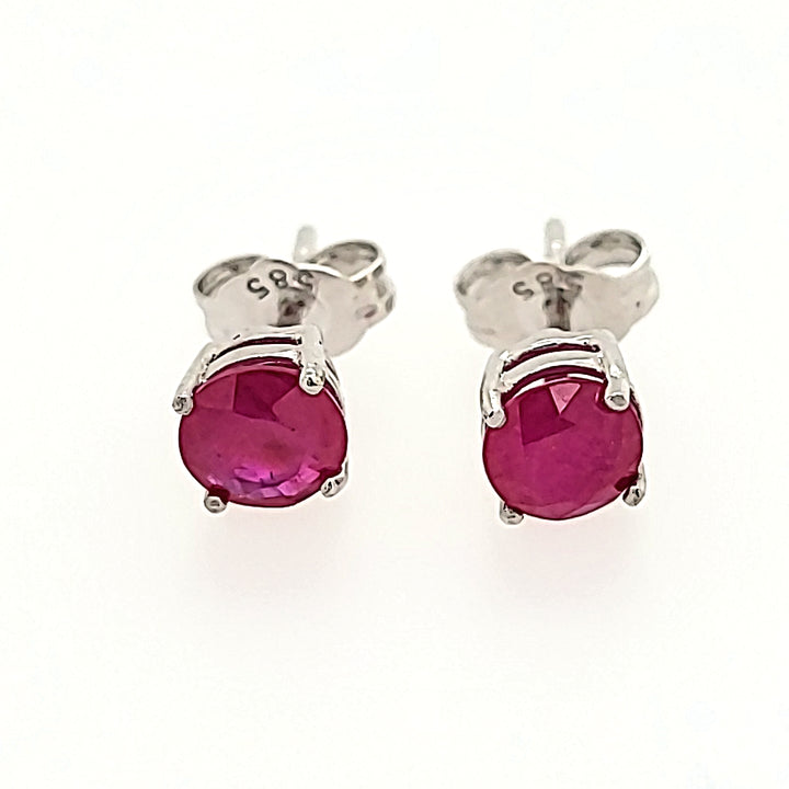 5mm Round Cut Ruby Studs in 14k Gold