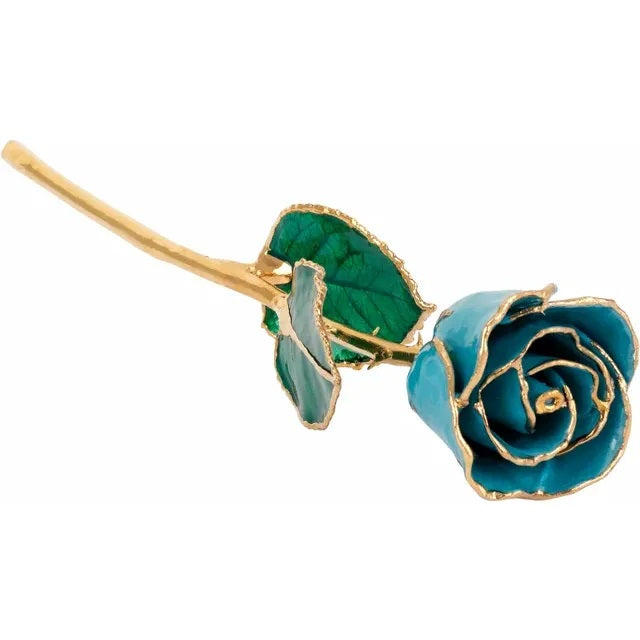 Lacquered Aquamarine Colored Rose with Gold Trim