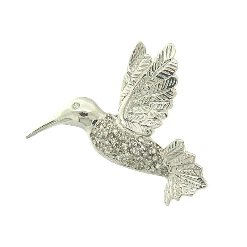 Diamond Humming Bird Brooch in 14k Gold