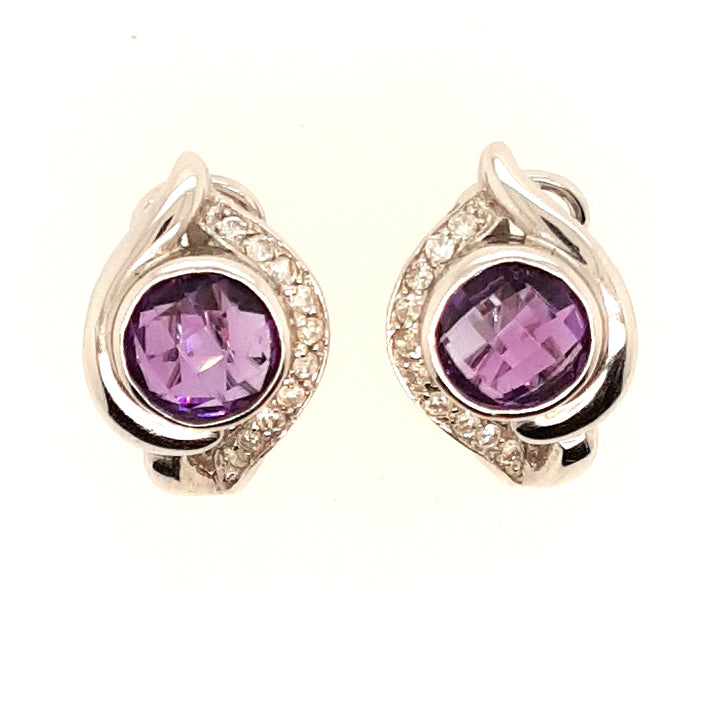 Amethyst Earrings with Diamond Accents in 14k Gold