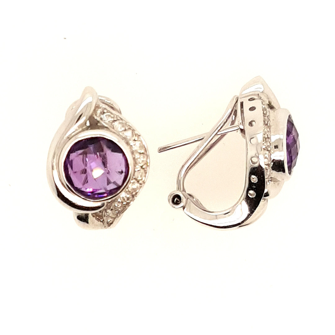 Amethyst Earrings with Diamond Accents in 14k Gold