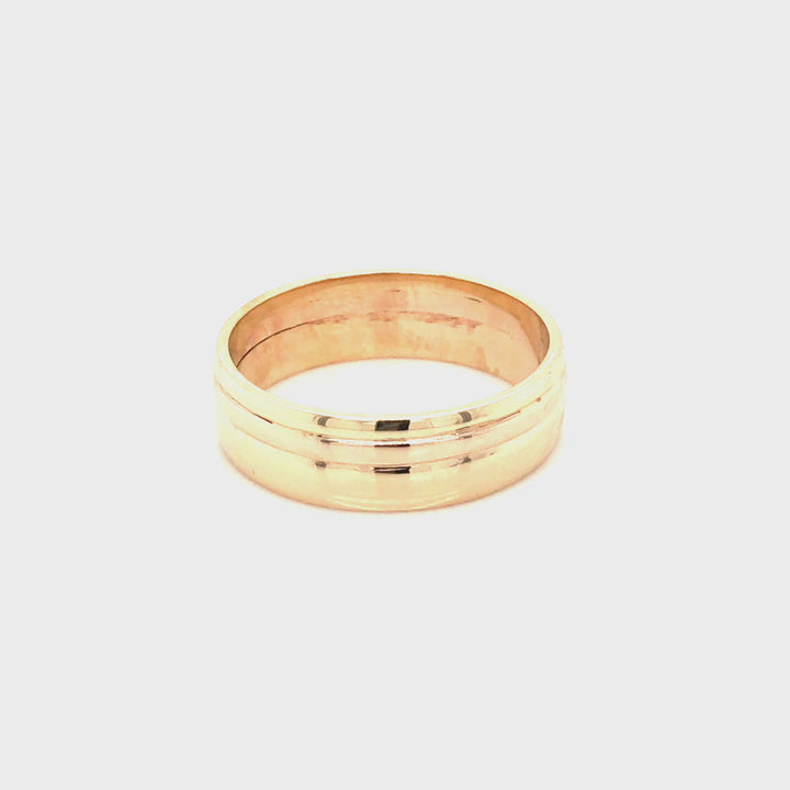 Handcrafted Grooved Yellow Gold Band